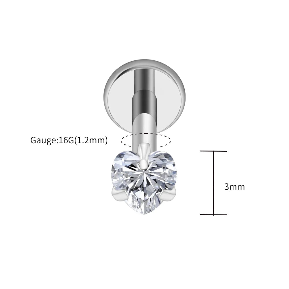 Titanium Heart CZ Labret Stud