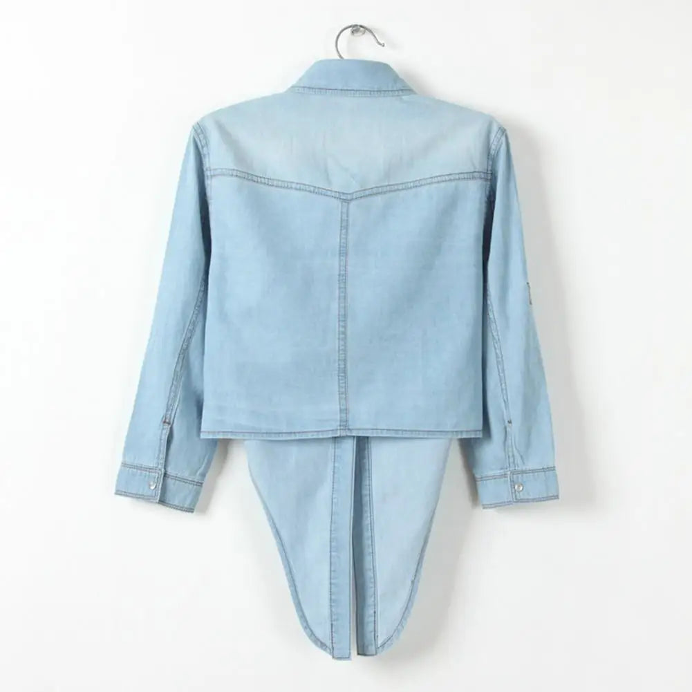 Women's Cropped Lace-Up Denim Jacket – Single-Breasted Tie Knot Jean Cardigan Coat