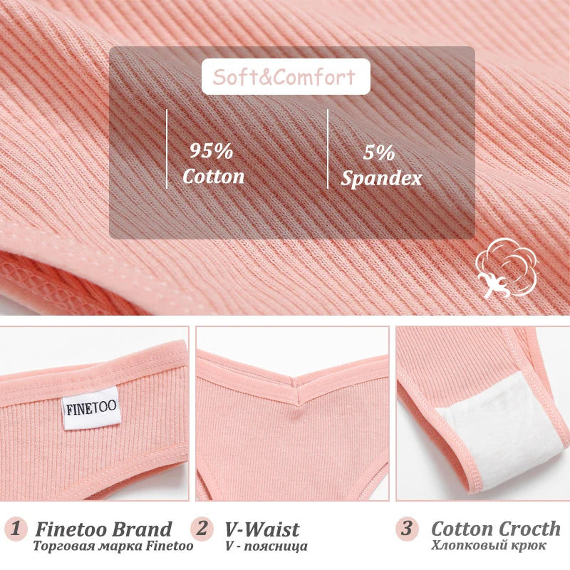 FINETOO 7PCS V-Waist Cotton Bikini Pants Seamless Low Rise T-Back Brazilian Underwear Comfortable Underpants Soft Girls Lingerie
