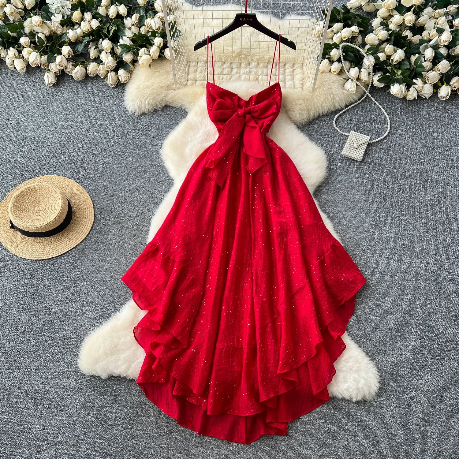 Women's Glitter Butterfly Backless Dress — Elegant Korean Style