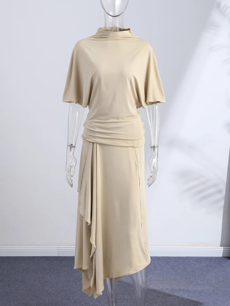 Women's Elegant Batwing Sleeve Top & Asymmetric Maxi Skirt Set – 2-Piece Chic Outfit