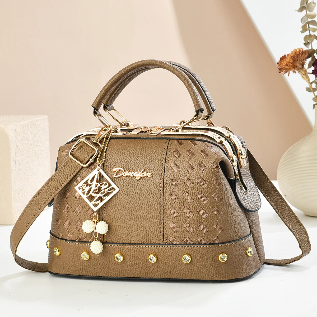 Fashionable Minimalist Women's Handbag Crossbody Shoulder Bag PU Material City Style Small Square Bag Metal Rivet Detail