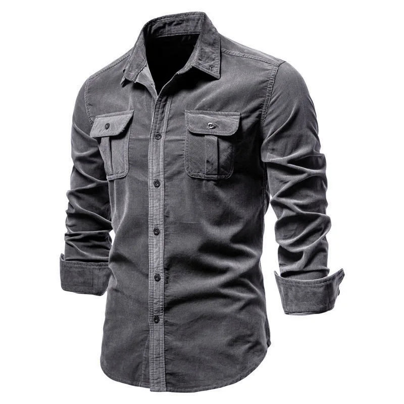 Men's Cotton Corduroy Shirt – Slim Fit Button-Down Casual Streetwear