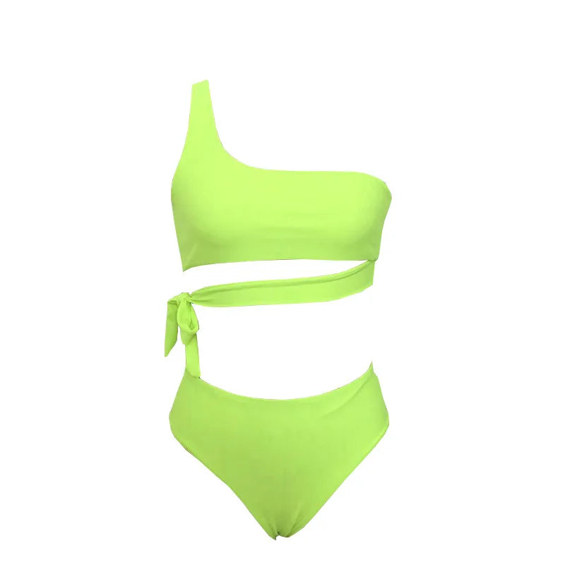 2025 New Push Up Single Shoulder Stripe Women Bikini Set High Cut Printed Bottom Padded Swimwear Summer Beachwear Bathing Suit