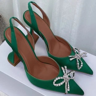 2023 New High Heels Women's Rhinestone Bow Pointy Glasses with Stilettos and Sandals Women.