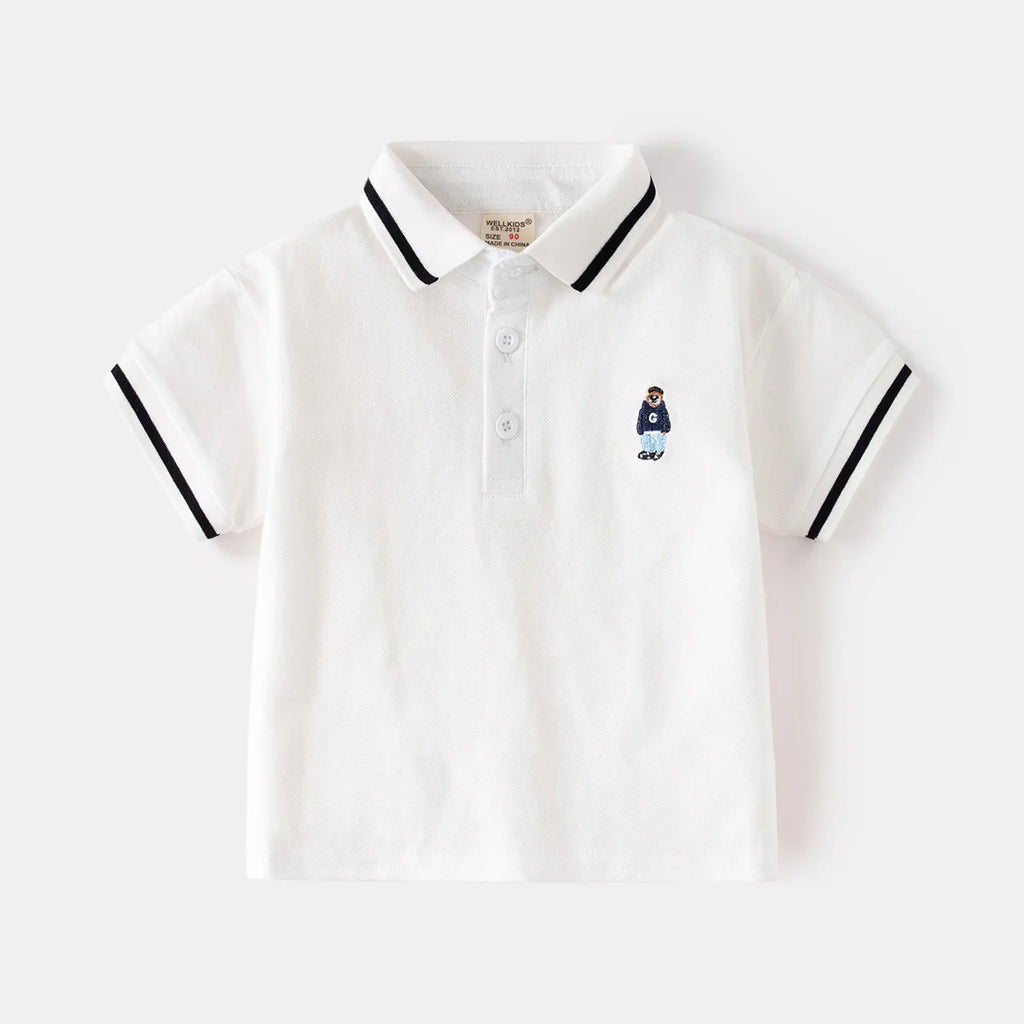 Boys' Cute Bear Polo T-Shirt – Toddler Cotton Cartoon Top