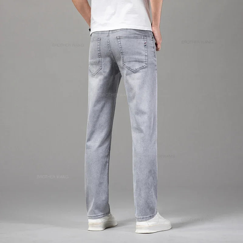 Men's Straight Fit Elastic Cotton Jeans – Lightweight Summer Denim