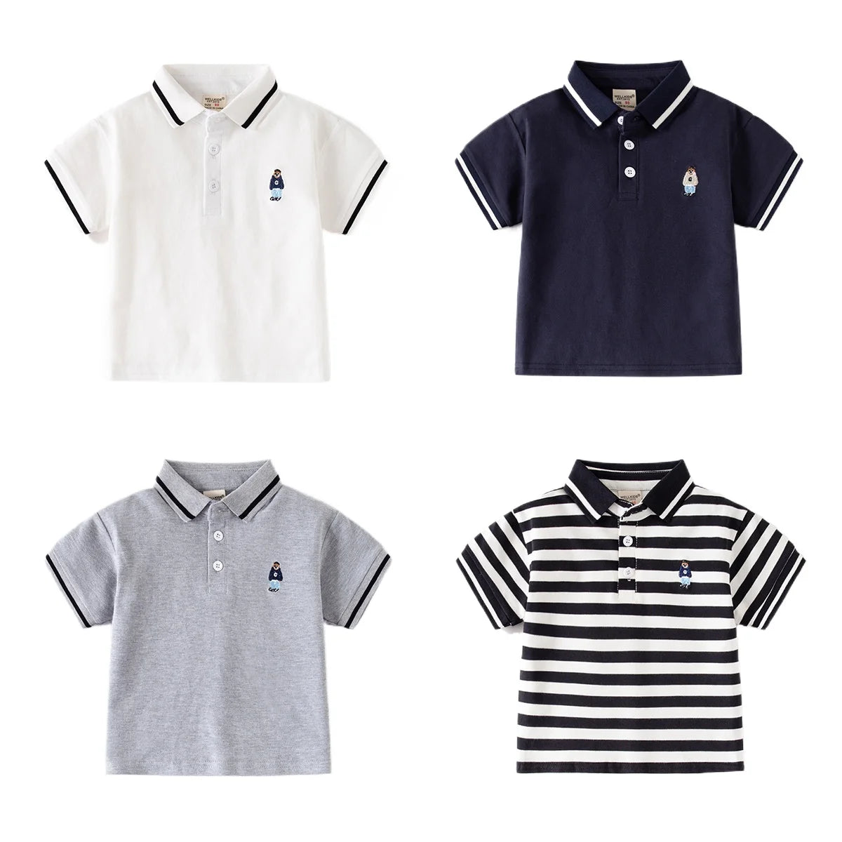 Boys' Cute Bear Polo T-Shirt – Toddler Cotton Cartoon Top