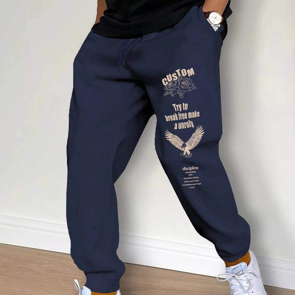 Men Sweatpants Spring Autumn New Jogger Gym Sports Fitness Printed Casual Pants Mid Waist Drawstring Training Pants