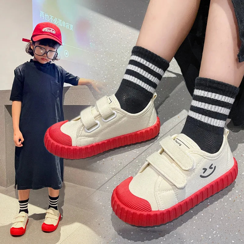 Kids Canvas Sneakers – Non-Slip Hook & Loop Shoes (Size 21–32)