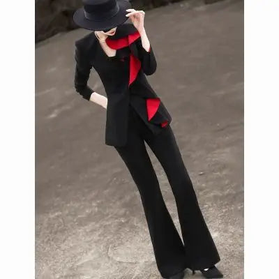 Women's Ruffle Blazer & Flare Pants Set — Elegant Two-Piece