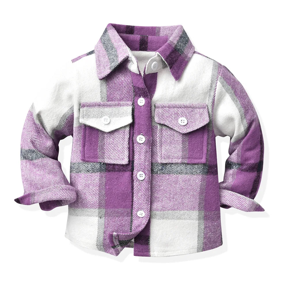 Kids' Korean Plaid Double-Breasted Cardigan Coat – Trendy Unisex Short Jacket for Boys & Girls