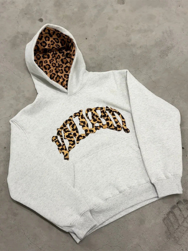 Y2K Leopard Embroidered Hoodie Co-ord Set – Unisex Casual Streetwear