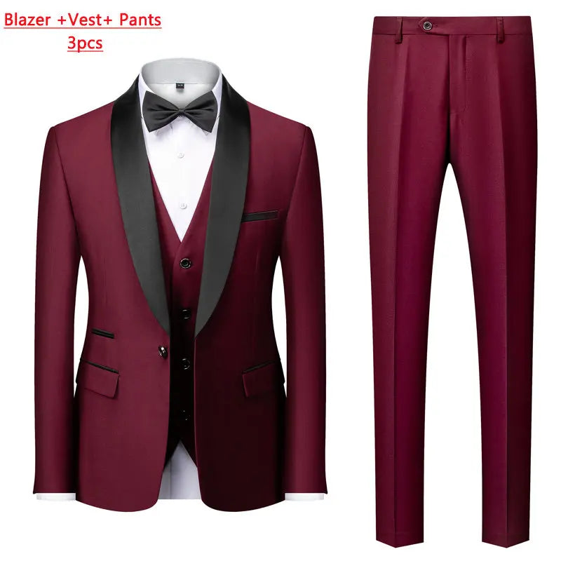 M-6XL Men's Casual Business Have Smoking Suit High End Brand Boutique Fashion Blazer Vest Pants Groom Wedding Dress Party Suit