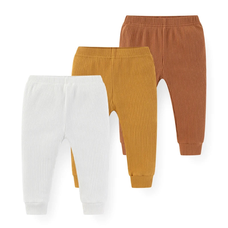 Baby Cotton Solid Pants 3-Pack – Soft Elastic Waist Trousers (0–24M)