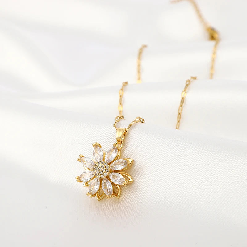 360° Rotating Sunflower Pendant Necklace | Women's Gift Jewelry
