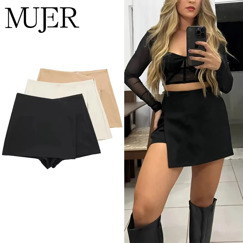 MUJER 2025 Asymmetric Skort for Women Black High Waist Mini Skirt Women Summer Bermuda Shorts Woman Fitness Skirt Shorts Women