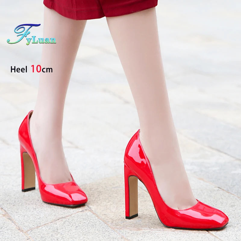 Women's Square Toe High Heel Pumps – 10cm Office Lady Stilettos