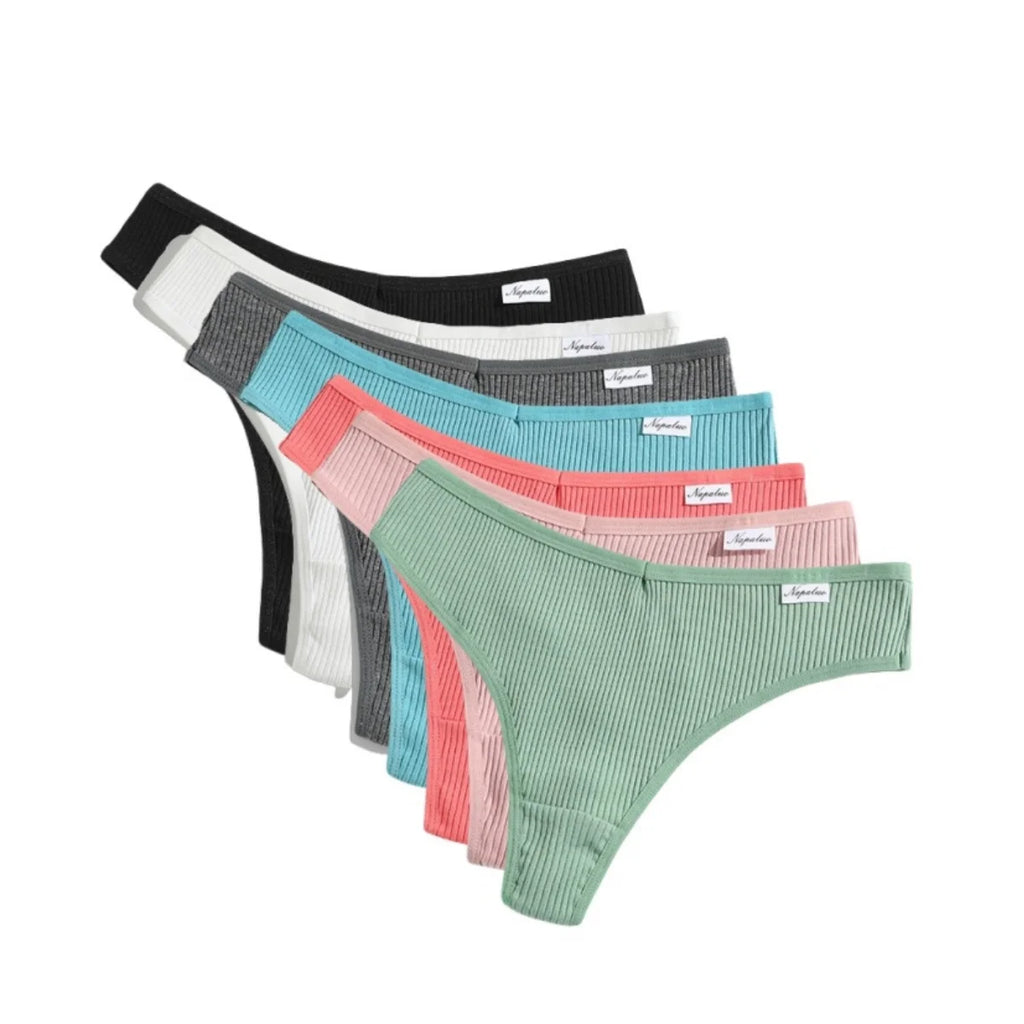 7Pcs/Set Women Cotton Panties Solid Color Thongs Female Low Rise T-back Underwear Sexy Lingerie Intimates S-XL G-String