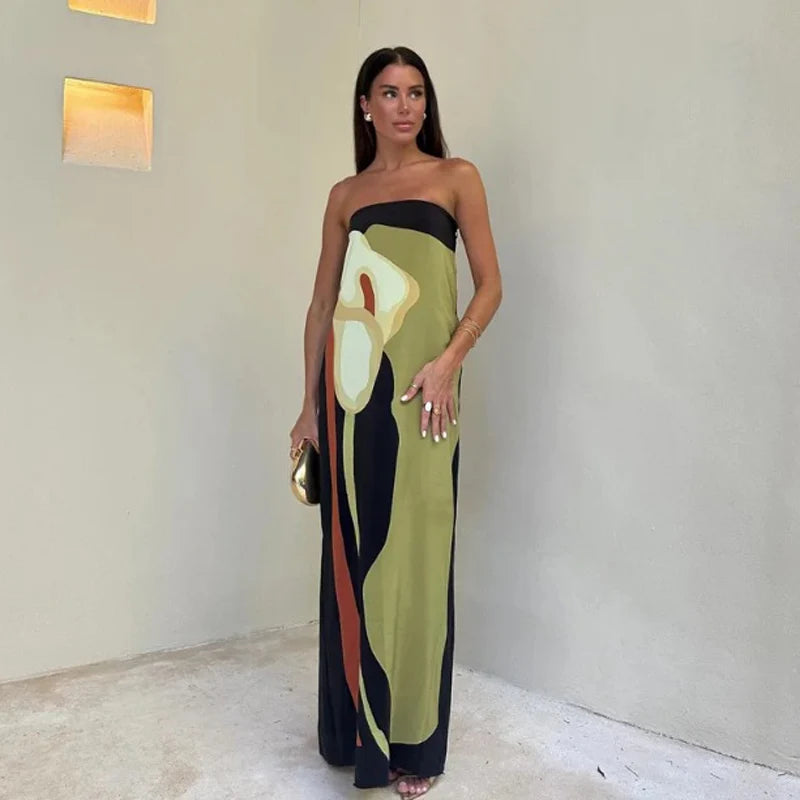 Strapless Printed Maxi Dress