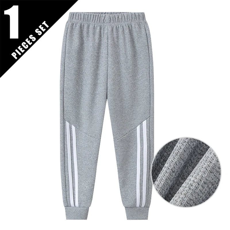 Kids Waffle Solid Sports Pants – Elastic Waist Harem Joggers (1 or 3 Pcs)