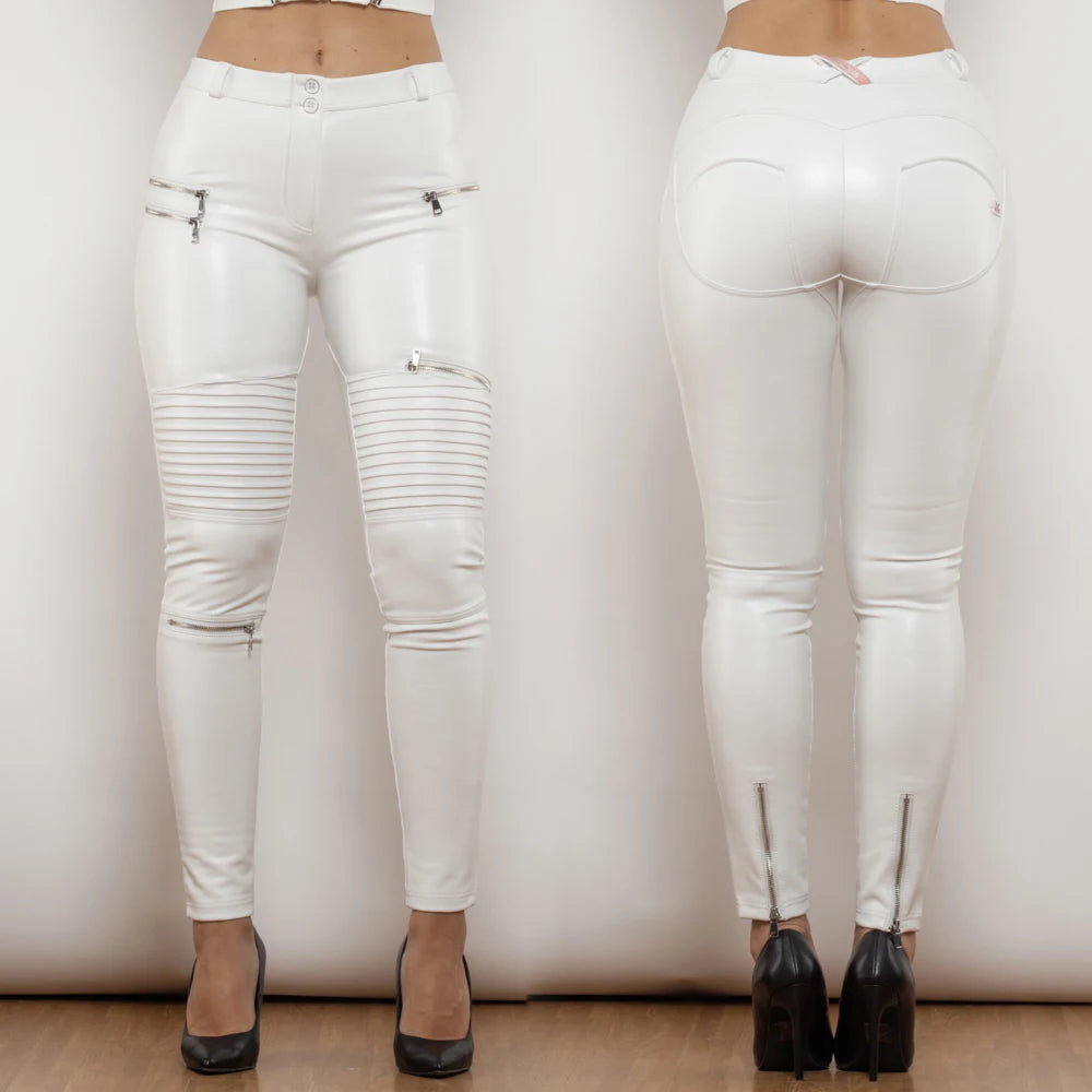 Shascullfites Melody Blue Leather Pants for Women Gothic Biker Style Punk PU Clothing Female Gothic Fashion