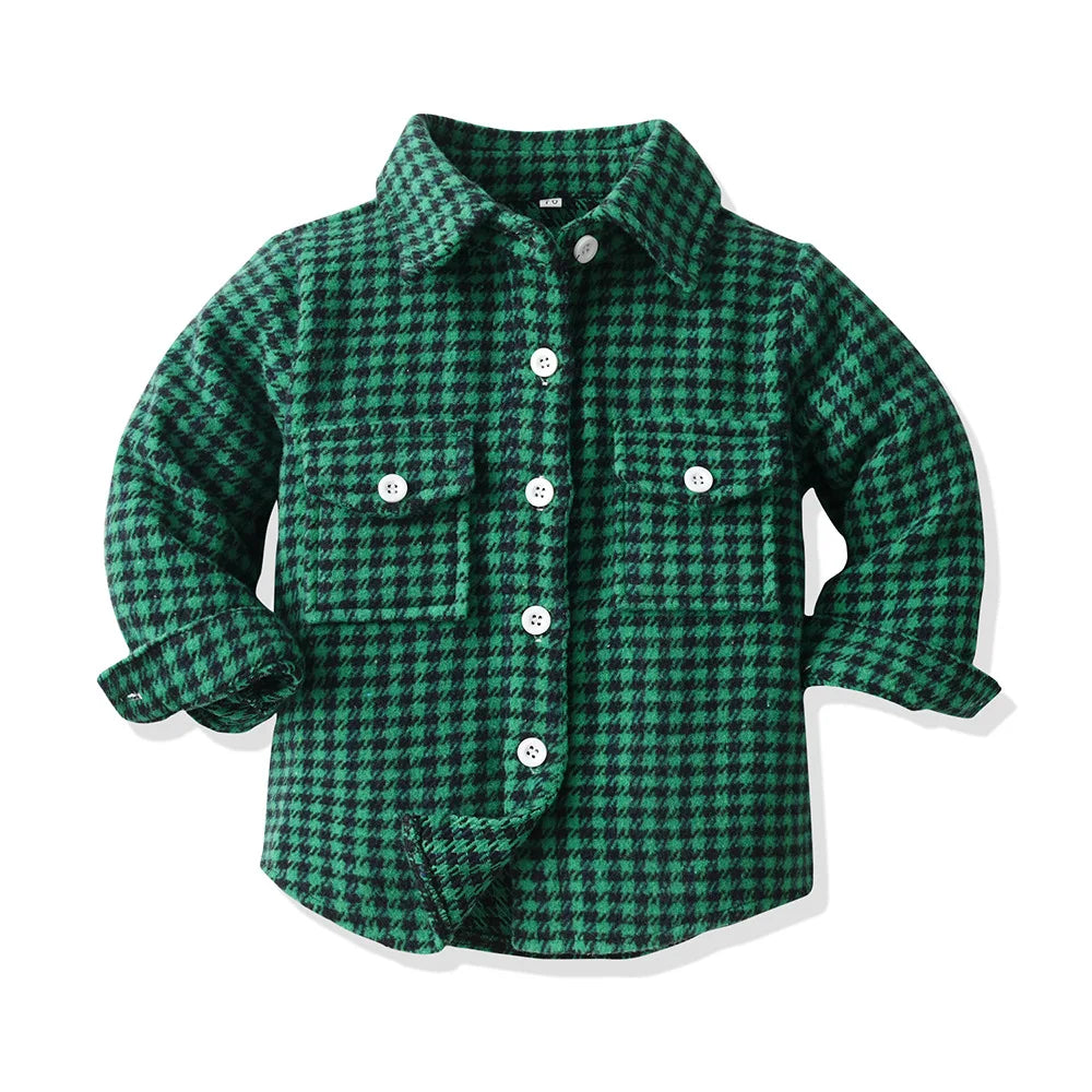 Kids' Korean Plaid Double-Breasted Cardigan Coat – Trendy Unisex Short Jacket for Boys & Girls