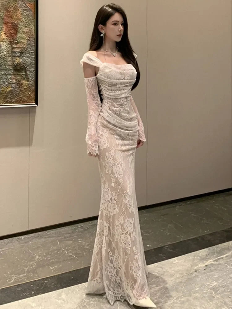 Lace Slash-Neck Maxi Dress