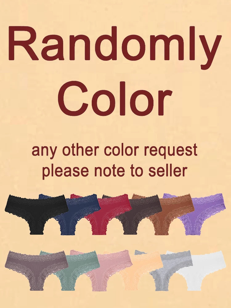 4PCS Seamless Cotton Fabric Panties For Women Sexy Lace Solid Color Brazilian Pants Female Soft Comfortable Bikini Underpants