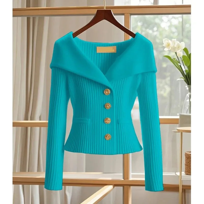 Women's Slim-Fit Knit Cardigan — Long Sleeve Button-Up Sweater Coat