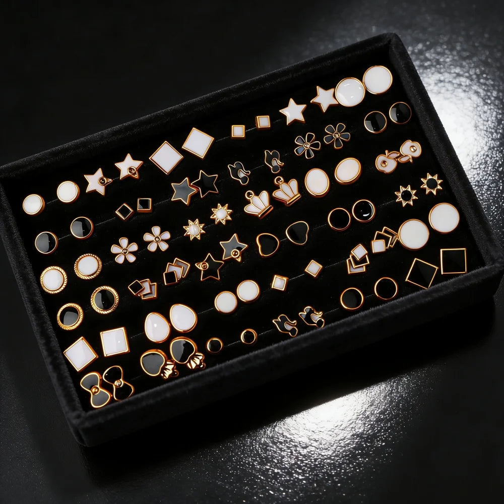 36-Pair Rhinestone Stud Earrings Set | Mixed Geometric Styles for Women