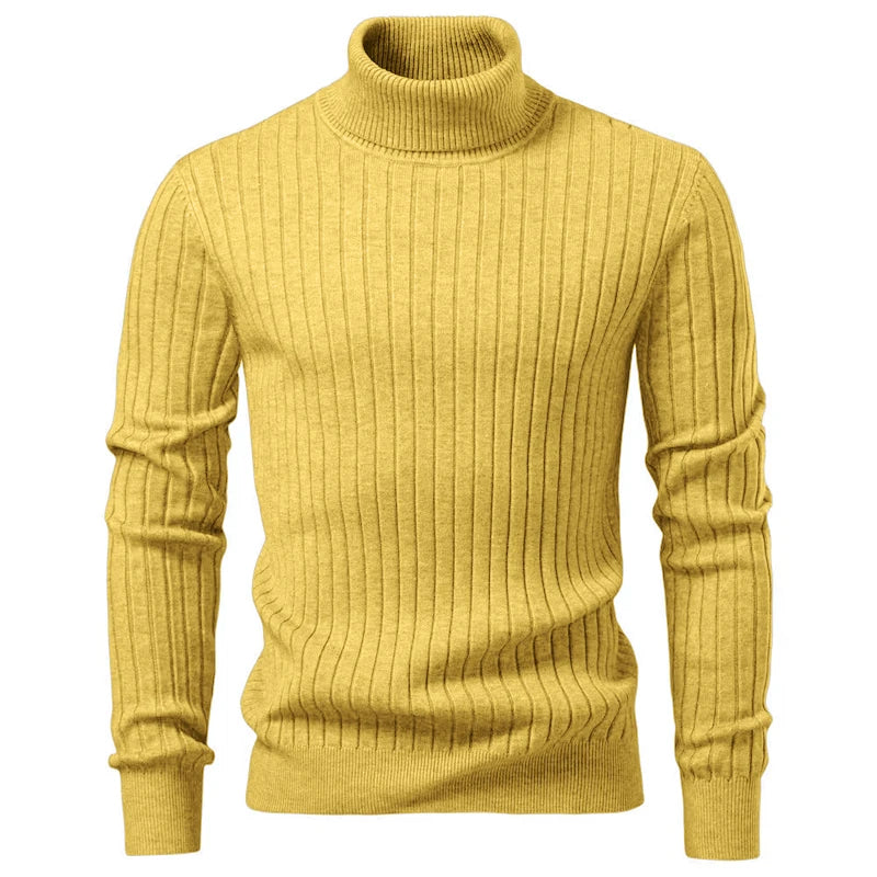 Men's Turtleneck Knit Sweater — Warm Striped Pullover