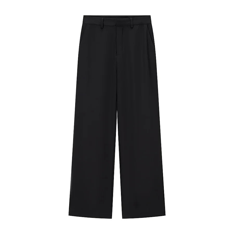 Women's V-Neck Buckle Vest & High Waist Wide-Leg Pants – Chic 2-Piece Office Set