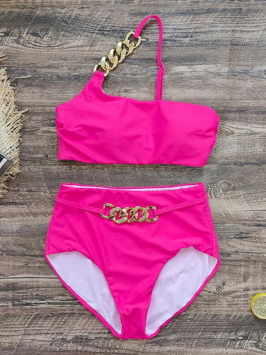 2025 New Push Up Single Shoulder Stripe Women Bikini Set High Cut Printed Bottom Padded Swimwear Summer Beachwear Bathing Suit