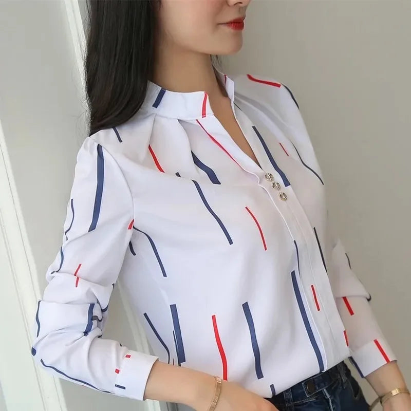 Women's Striped Slim Fit Long Sleeve Blouse — Casual Office Lady Pullover Top | 3 Colors | S–XXXL