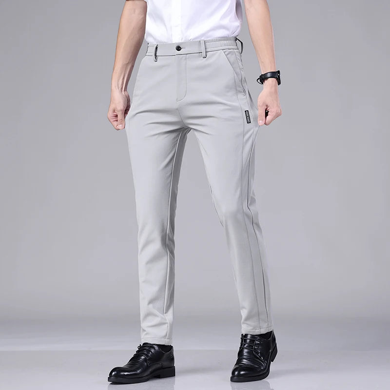 Men's Ice Silk Slim Straight Pants – Lightweight Summer Trousers