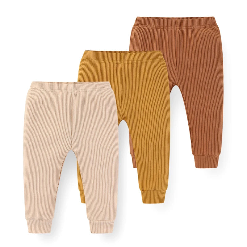 Baby Cotton Solid Pants 3-Pack – Soft Elastic Waist Trousers (0–24M)