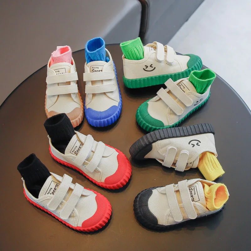 Kids Canvas Sneakers – Non-Slip Hook & Loop Shoes (Size 21–32)