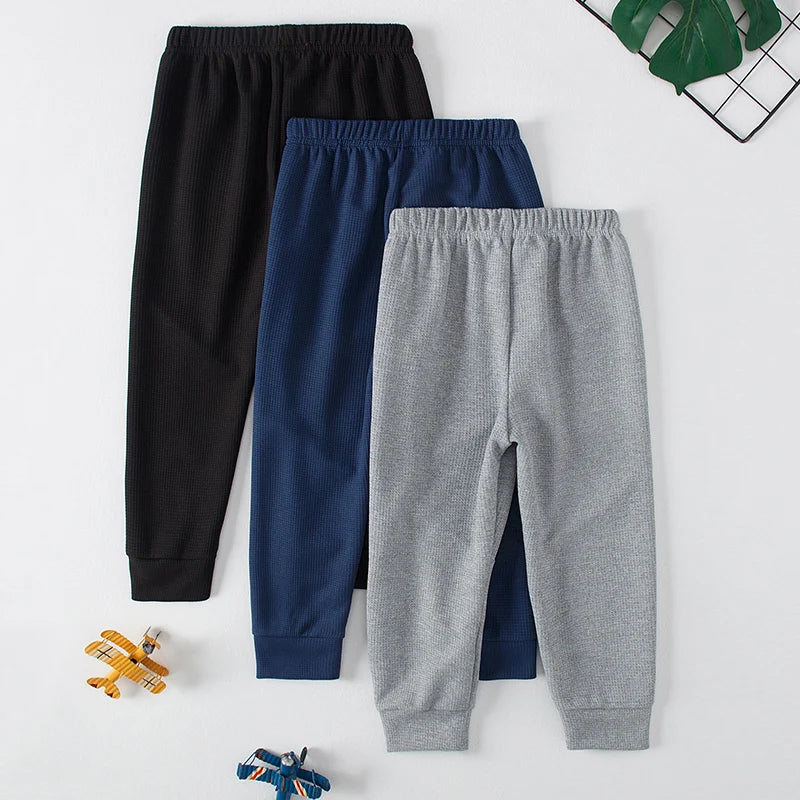 Kids Waffle Solid Sports Pants – Elastic Waist Harem Joggers (1 or 3 Pcs)