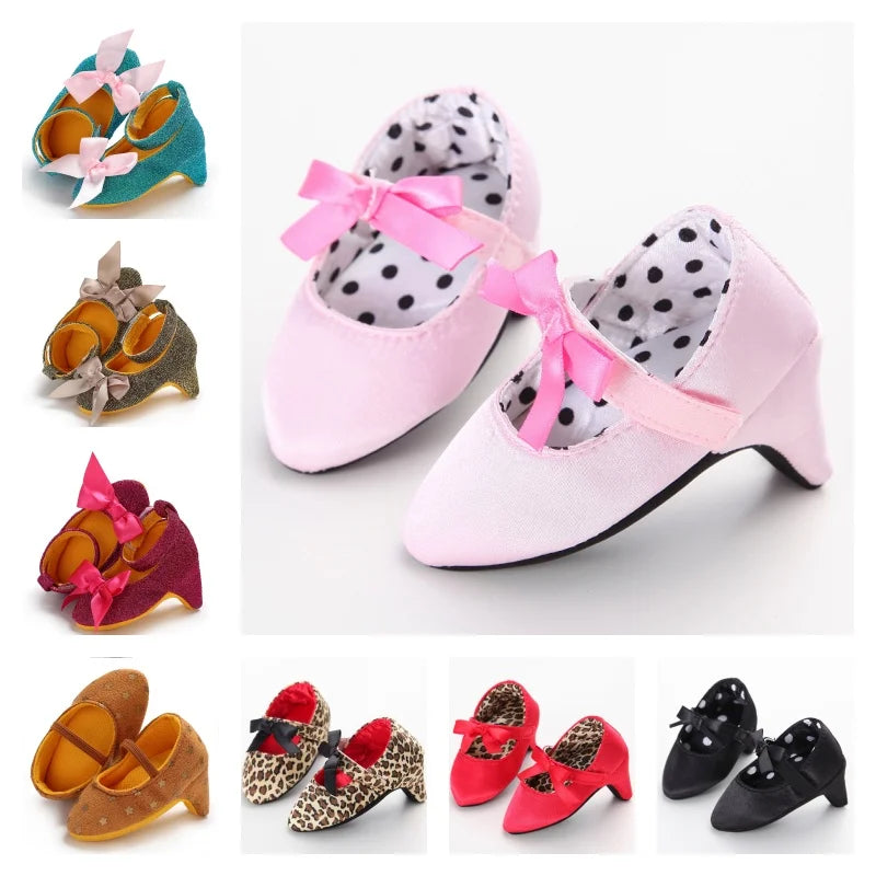 Princess Style Newborn Baby Girl Cute Shoes Solid Color Bow High Heels First Step Toddler Walk Party Dress Footwear