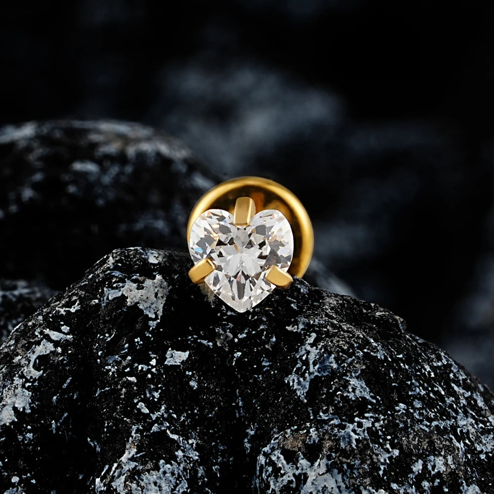 Titanium Heart CZ Labret Stud