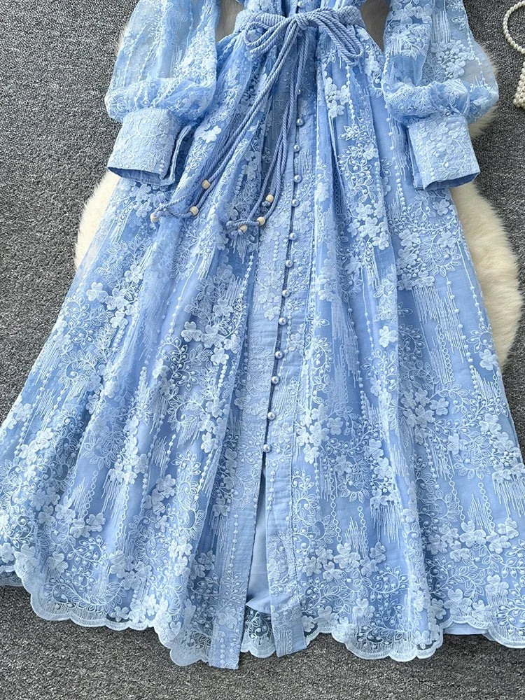 V-Neck Lace Maxi Dress