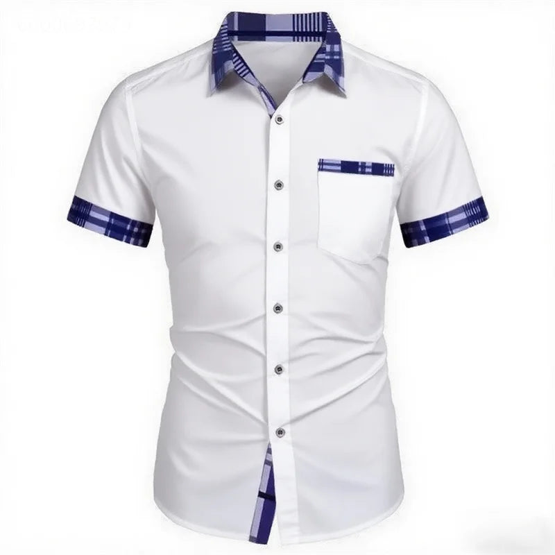 Men's short-sleeved shirts business office wear button-down shirts loose style oversized size XS-5XL soft fabric fast delivery