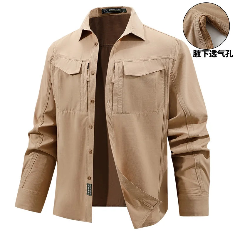 Men's Quick-Dry Outdoor Cargo Shirt – Breathable Long Sleeve