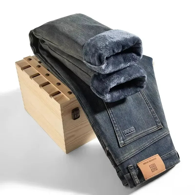 Men's Fleece-Lined Straight Jeans – Warm Winter Denim
