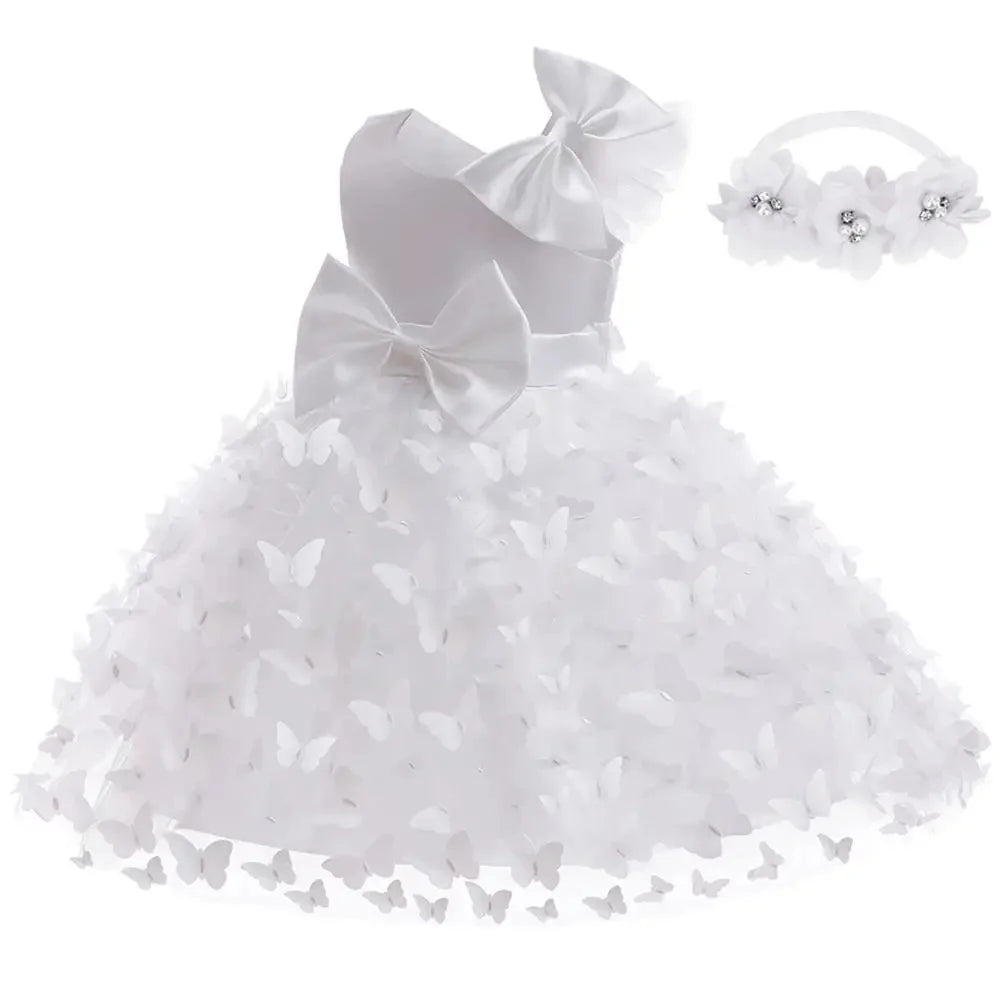 Butterfly Baby Girl Princess Dress Clothes White Dress for Girls Baptismal Costume Infant Wedding Dress Children Birthday Dress
