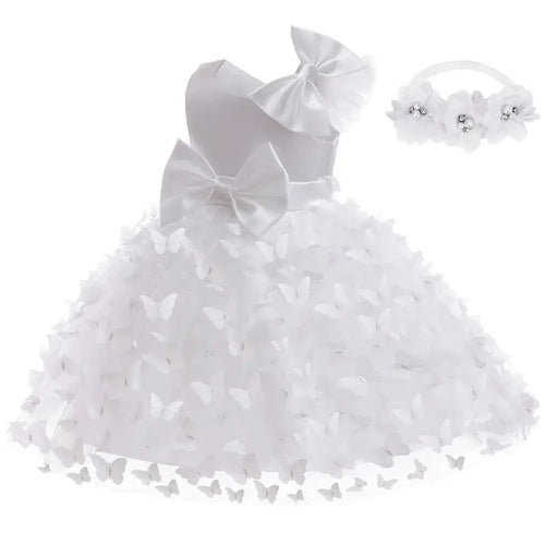 Butterfly Baby Girl Princess Dress Clothes White Dress for Girls Baptismal Costume Infant Wedding Dress Children Birthday Dress