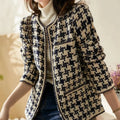 Women's Plaid Tweed Blazer – Elegant Office Jacket with Pockets