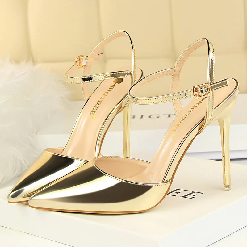 Women's Stiletto Heel Ankle Strap Sandals – 10.5cm High Heels for Wedding & Party
