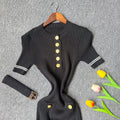 YuooMuoo 2025 Autumn Winter Women Knitted Dress Brand Fashion O-neck Buttons Bodycon Sweater Dress with Belt Lady Office Dress